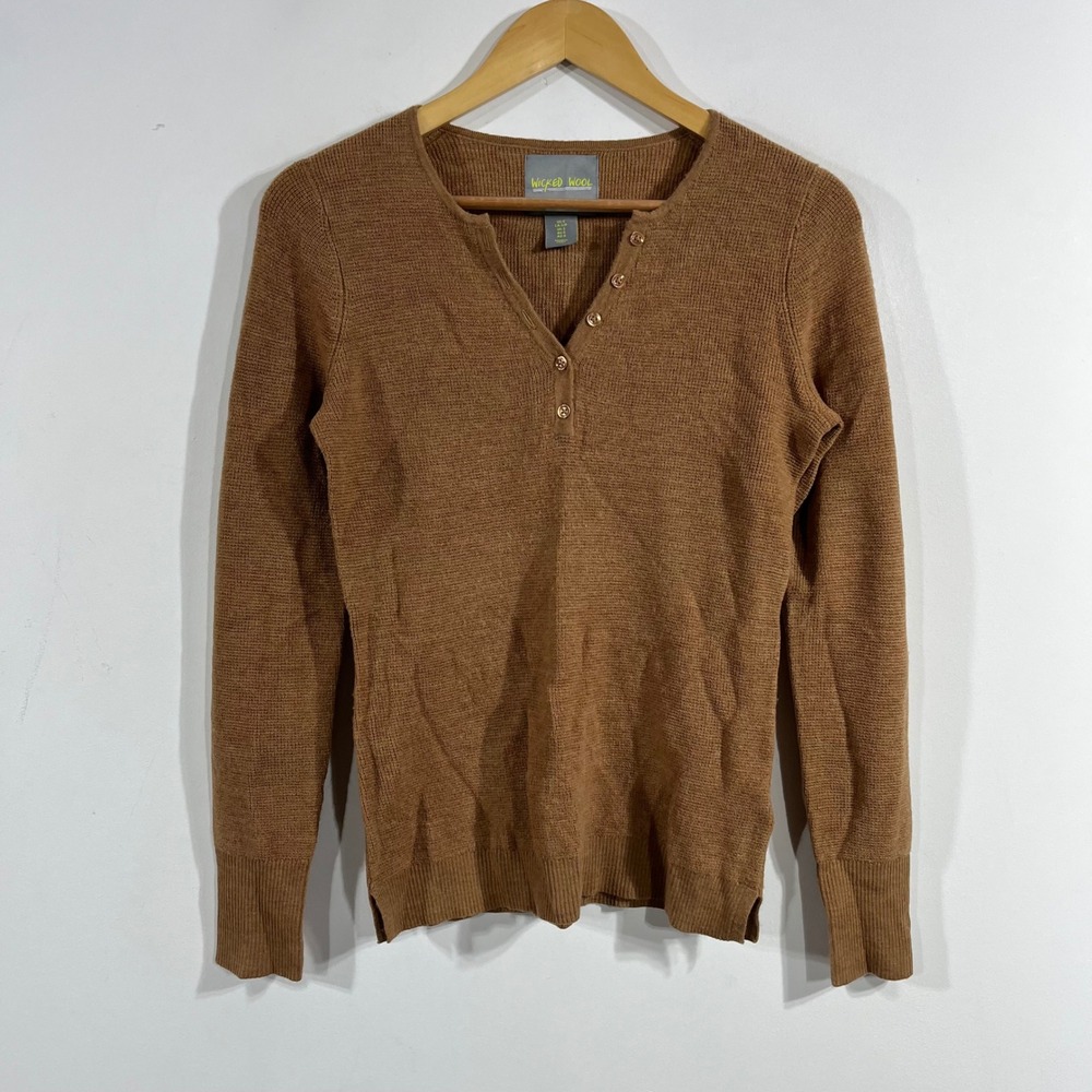 Wicked Wool Base Layer Extrafine Merino Wool Henley Sweater Brown Small Capsule